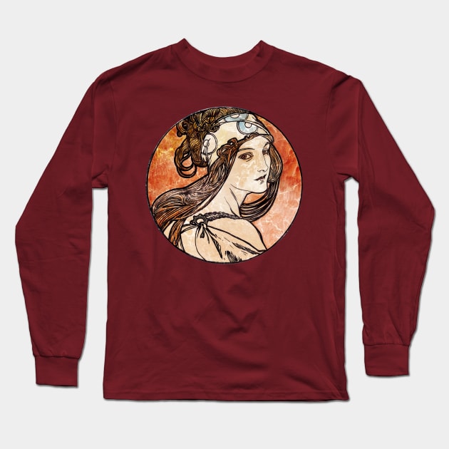 Pretty Art Nouveau Girl Long Sleeve T-Shirt by Heartsake